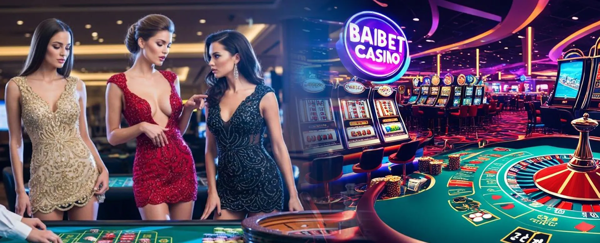 Background of a thrilling online casino experience with bright lights and slot machines.